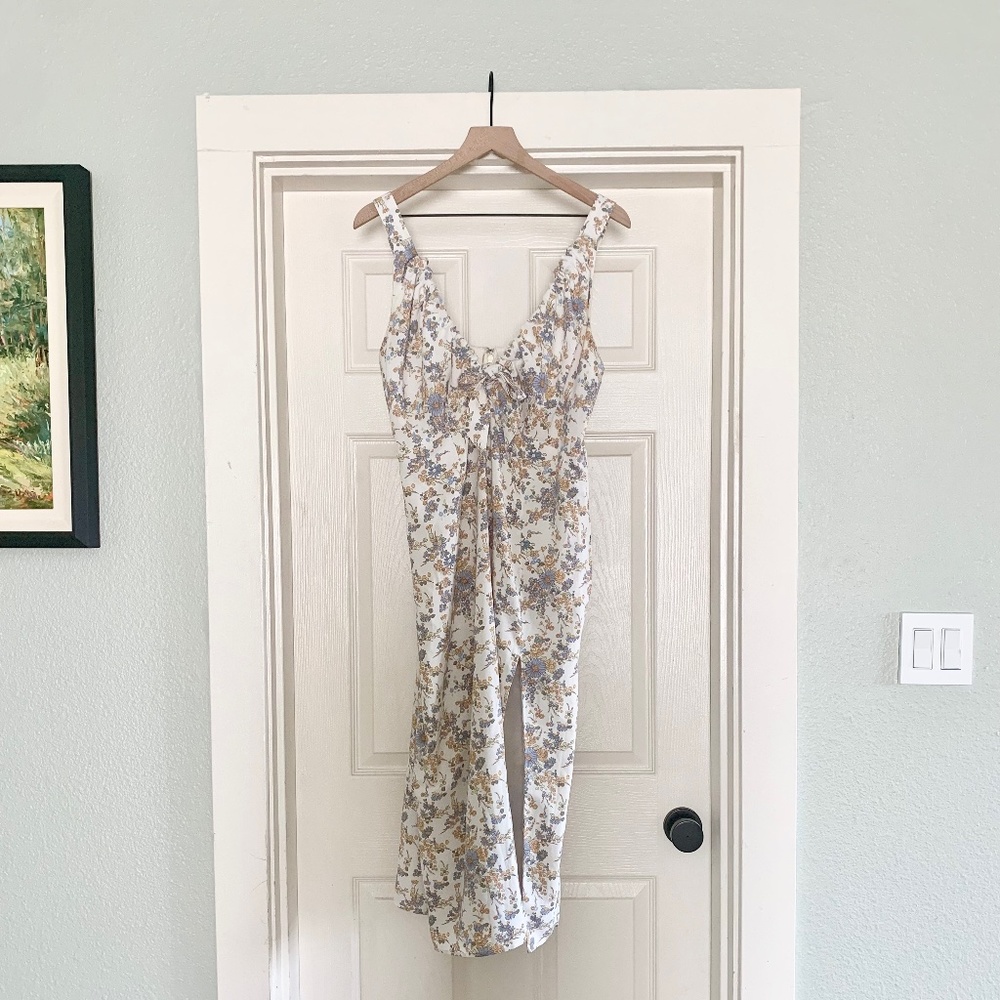 Abercrombie & Fitch Floral Midi Dress - Cream and Blue